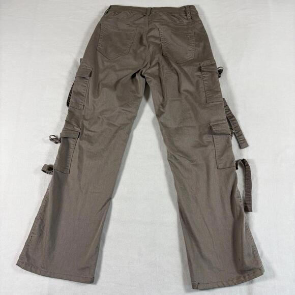 VIP Jeans Womens 8/10 Y2K Wide Leg Cargo Pants Brown Multi Pocket Stretch - Picture 9 of 10